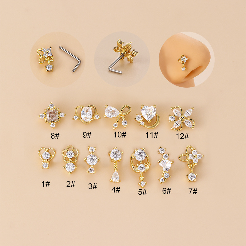 Body Jewelry Ear - Серьга-гвоздик для носа L-образной формы с