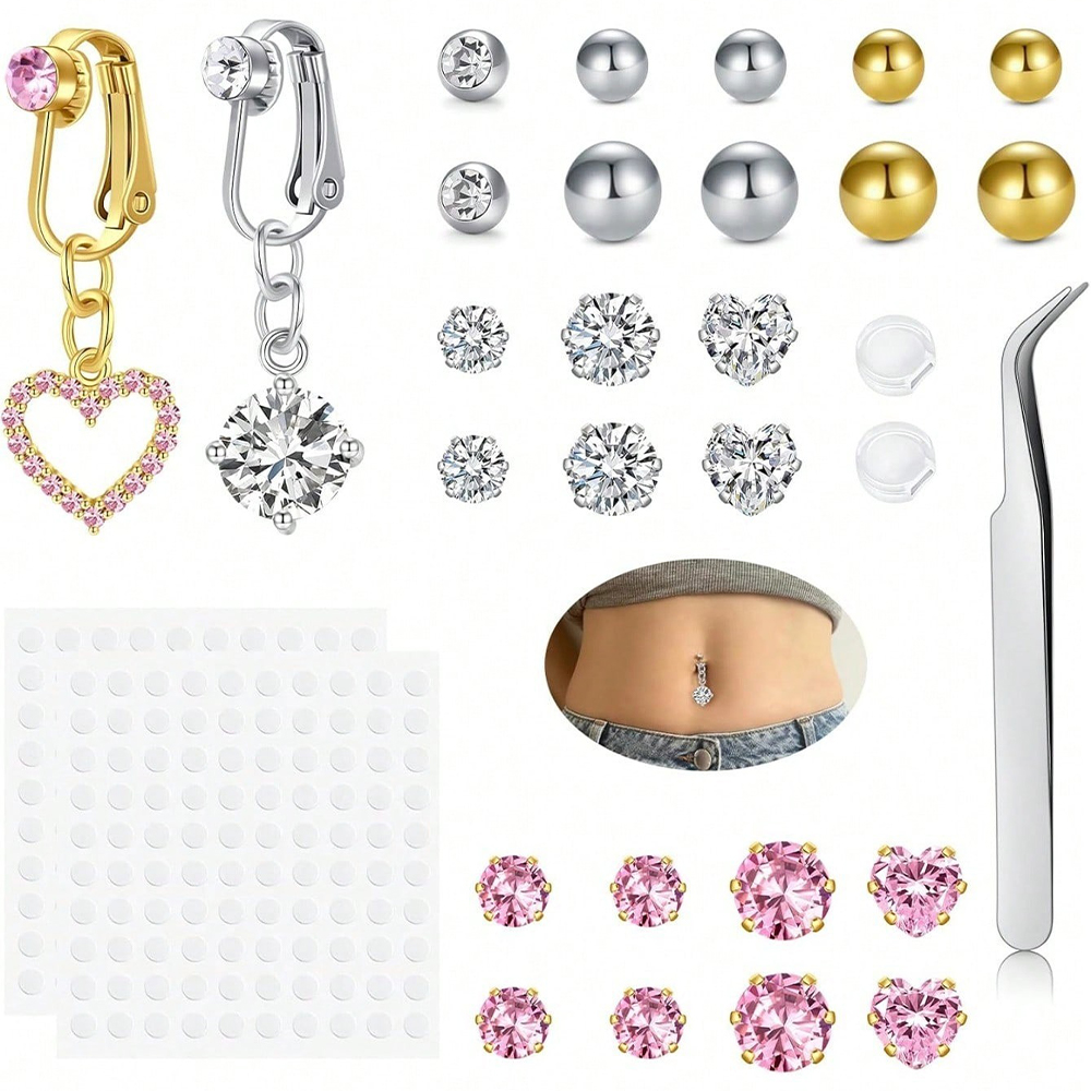 Body Jewelry Belly Button Rings - Золотистые клипсы-бабочки для пирсинга пупка без