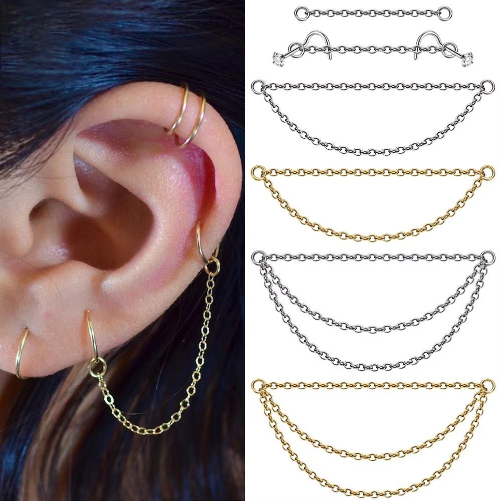 Body Jewelry Ear - Модная титановая цепочка для носа, двойная